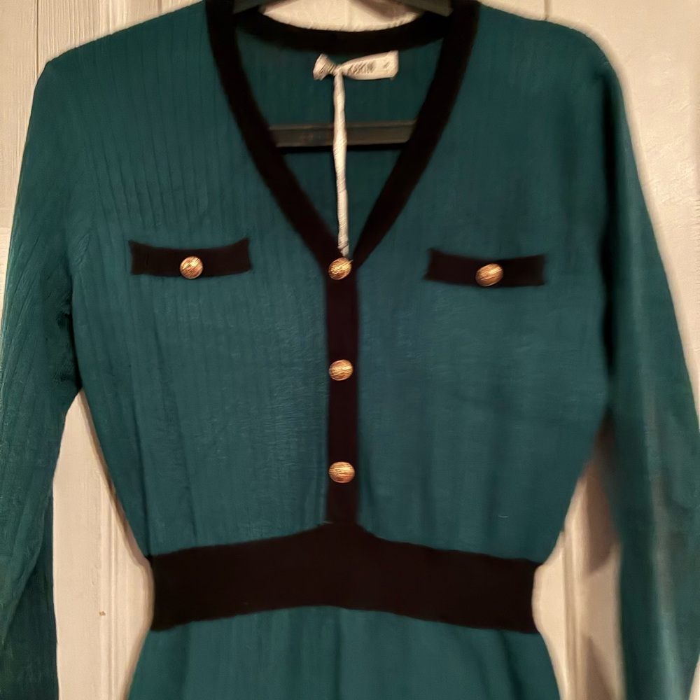 Grace Karin Teal and Black Midi Dress